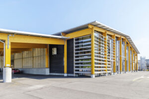 New Latvijas finieris warehouse building made from wood